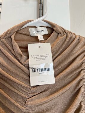 bohme Taupe Ruched V-Neck Long Sleeve Top